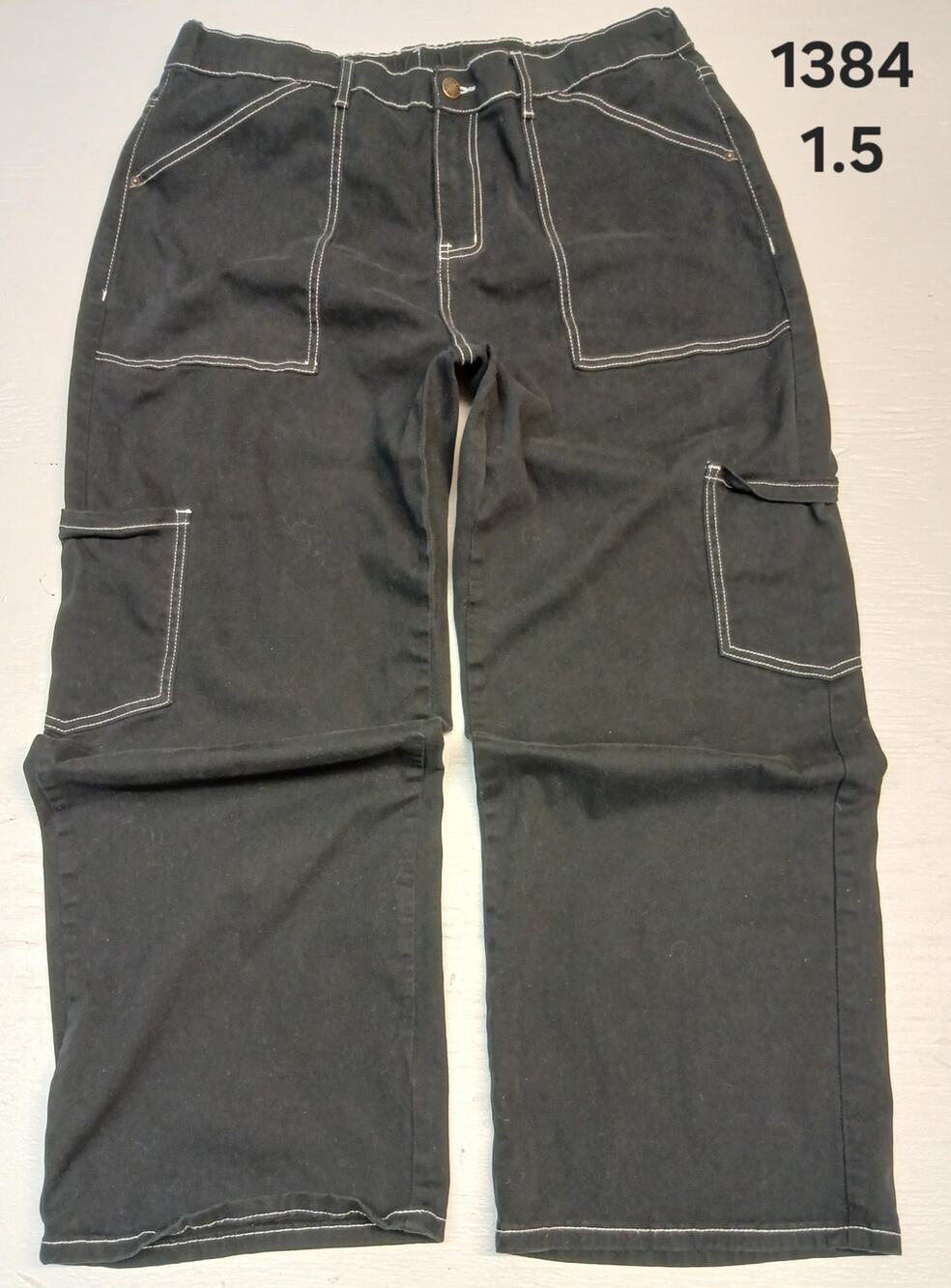 Black (2X) White Stitched Utility Cargo Goth Pants